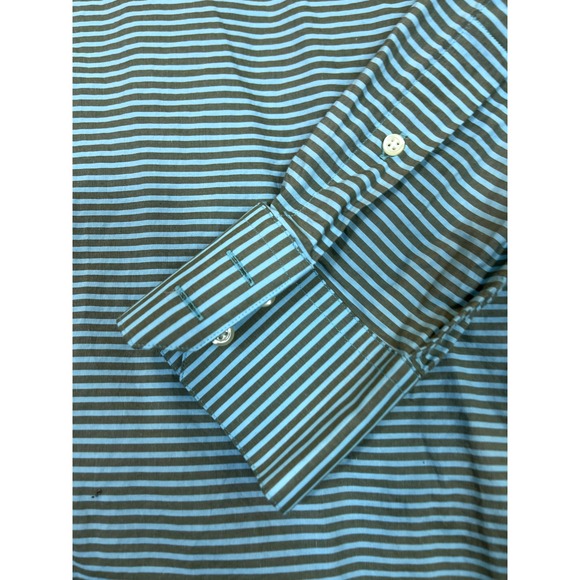 Kuhlman Shirt Mens 42 Button Front Casual Cotton Brown GreenBlue‎ Striped Turkey - Picture 3 of 14